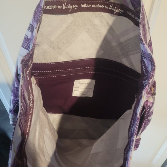 Thirty One 31 Retro Metro Fold Over In Plum Plaid Bag Purse Travel Crossbody NEW - Picture 5 of 7